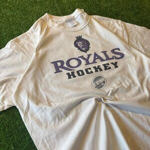 Vintage 90s ECHL Royals hockey y2k 2000s white and purple hockey tee   Size XL